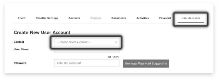Black and white screeshot of the Contacts tab