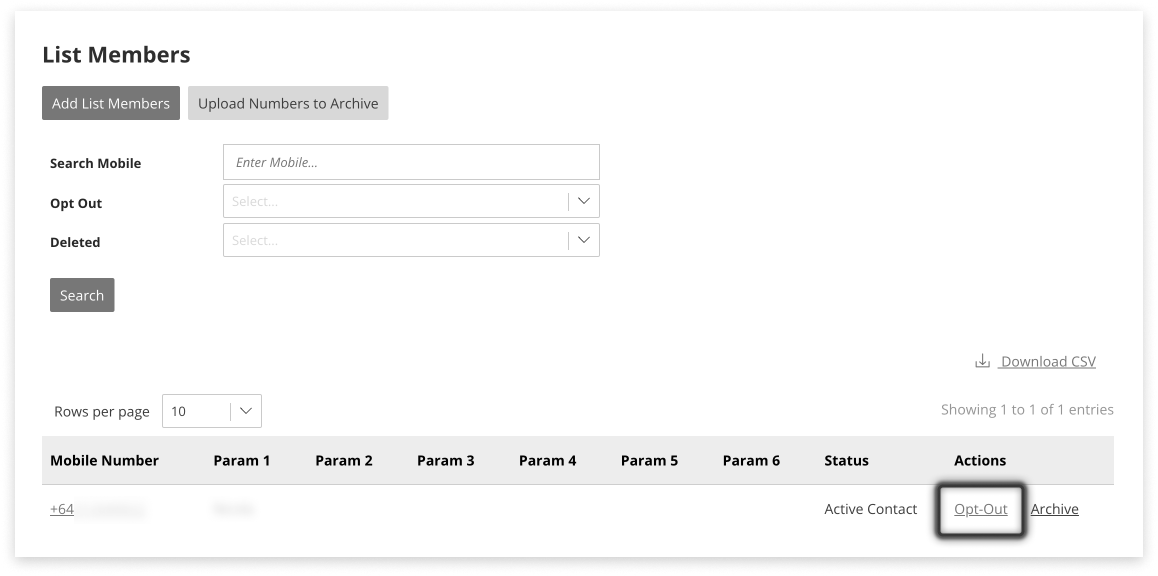 Black and white screenshot of list with highlight showing where to opt-out in campaign manager
