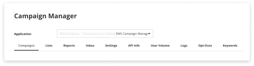 Black and white screenshot of the tabs inside the Campaign Manager application