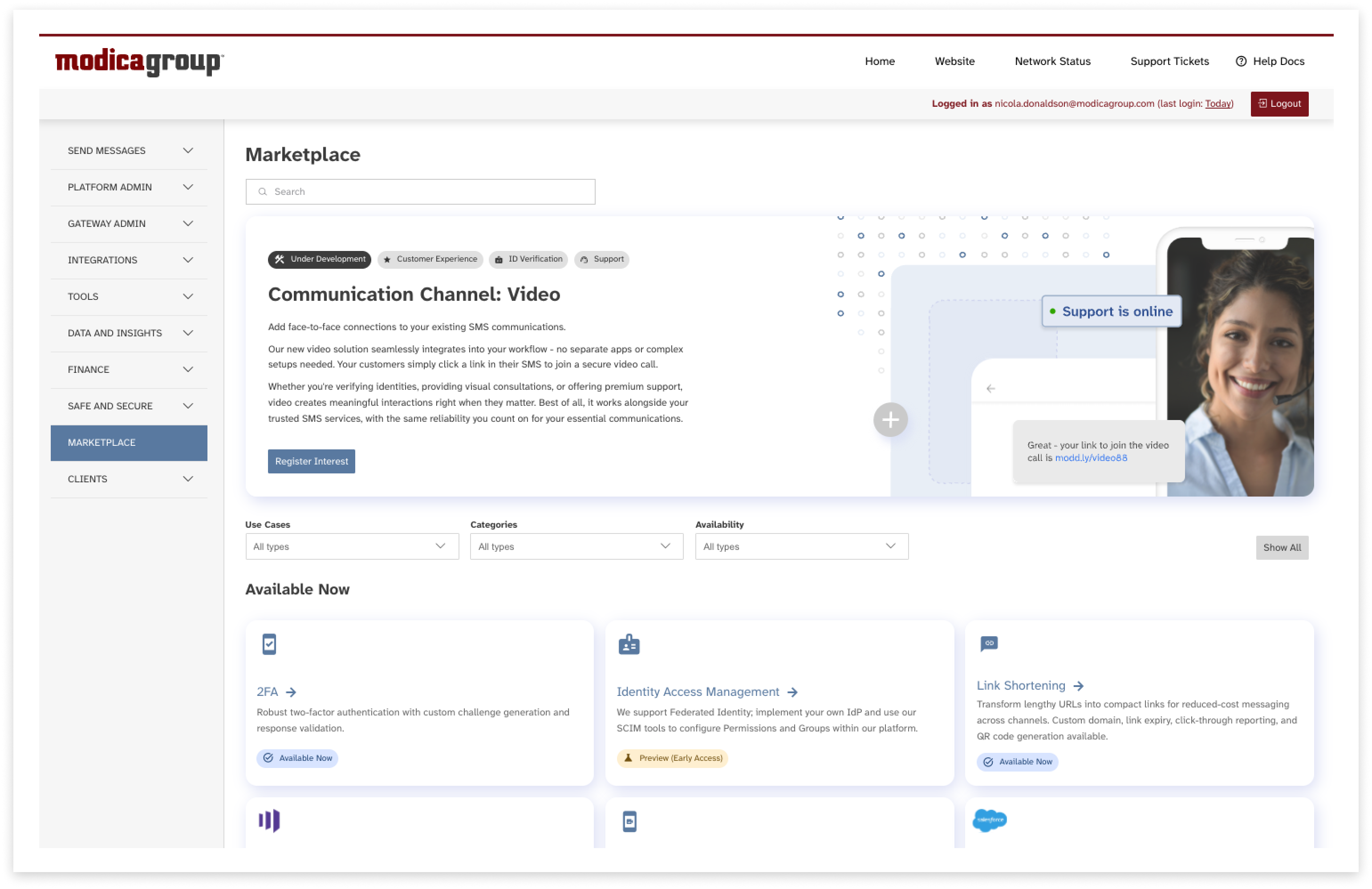 screenshot of the new marketplace in Modica