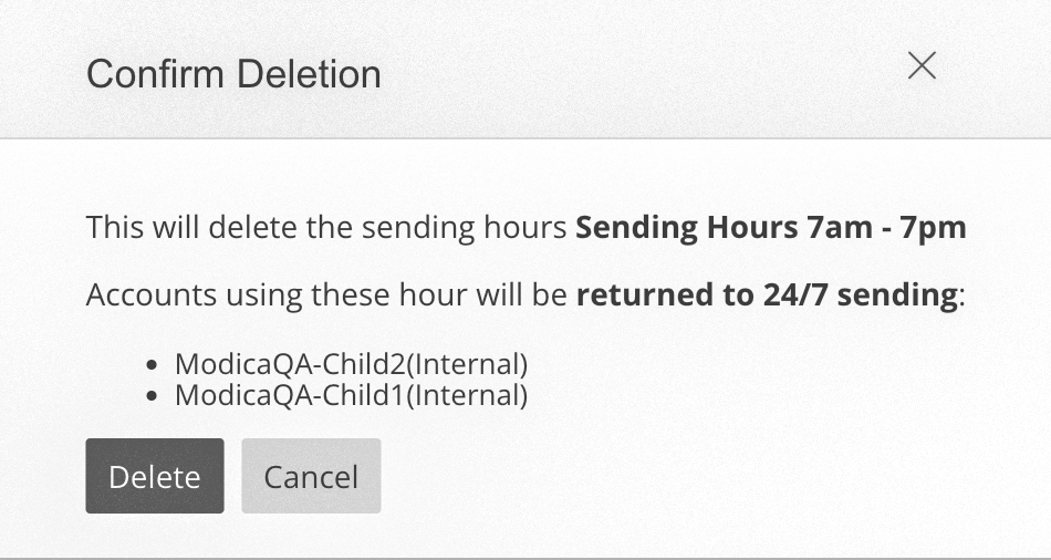 screenshot of Create Sending Hours form