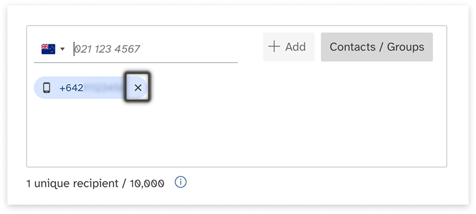 colourful screenshot showing options to add recipients when sending a New Message in Web2SMS